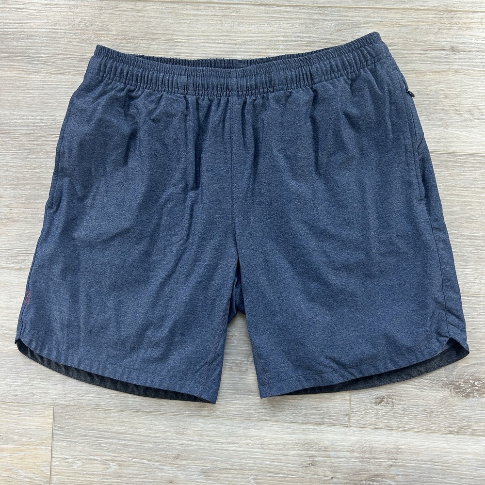 Rhone Athletic Shorts Mens Medium 7" Inseam Lined Zippered Pockets Heather Navy